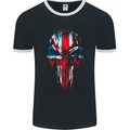 Union Jack Flag Skull Gym MMA Biker Britain Mens Ringer T-Shirt FotL Black/White