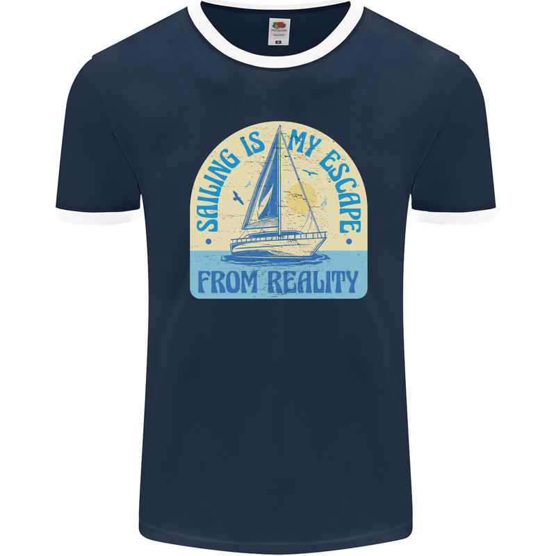 Sailing My Escape From Reality Sailor Mens Ringer T-Shirt FotL Navy Blue/White