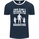 Dad With Two Daughters Funny Fathers Day Mens Ringer T-Shirt FotL Navy Blue/White