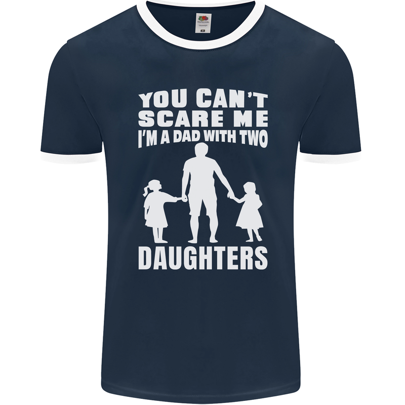 Dad With Two Daughters Funny Fathers Day Mens Ringer T-Shirt FotL Navy Blue/White