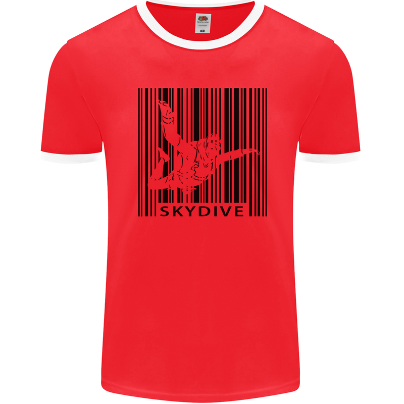 Skydiving Barcode Skydive Skydiver Freefall Mens Ringer T-Shirt FotL Red/White