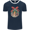 Funny Christmas Cats Bauble Mens Ringer T-Shirt FotL Navy Blue/White