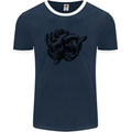 Turbo Skull Car Enthusiast Engine Drifting Mens Ringer T-Shirt FotL Navy Blue/White