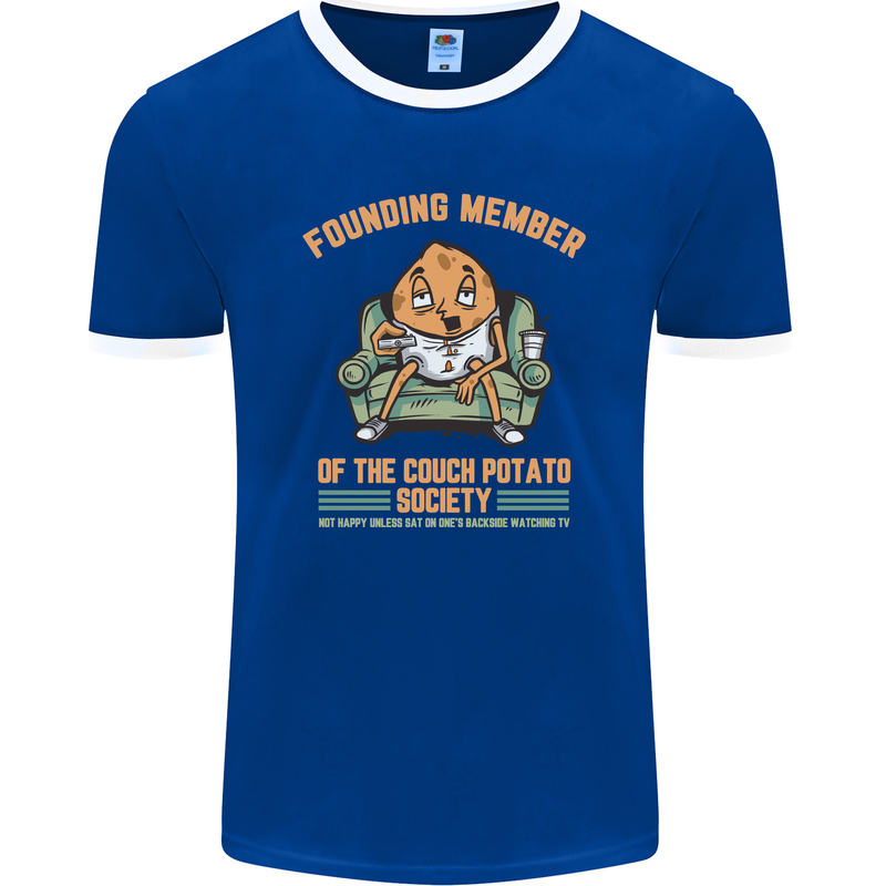 Funny Lazy Couch Potato Watchng TV & Movies Mens Ringer T-Shirt FotL Royal Blue/White