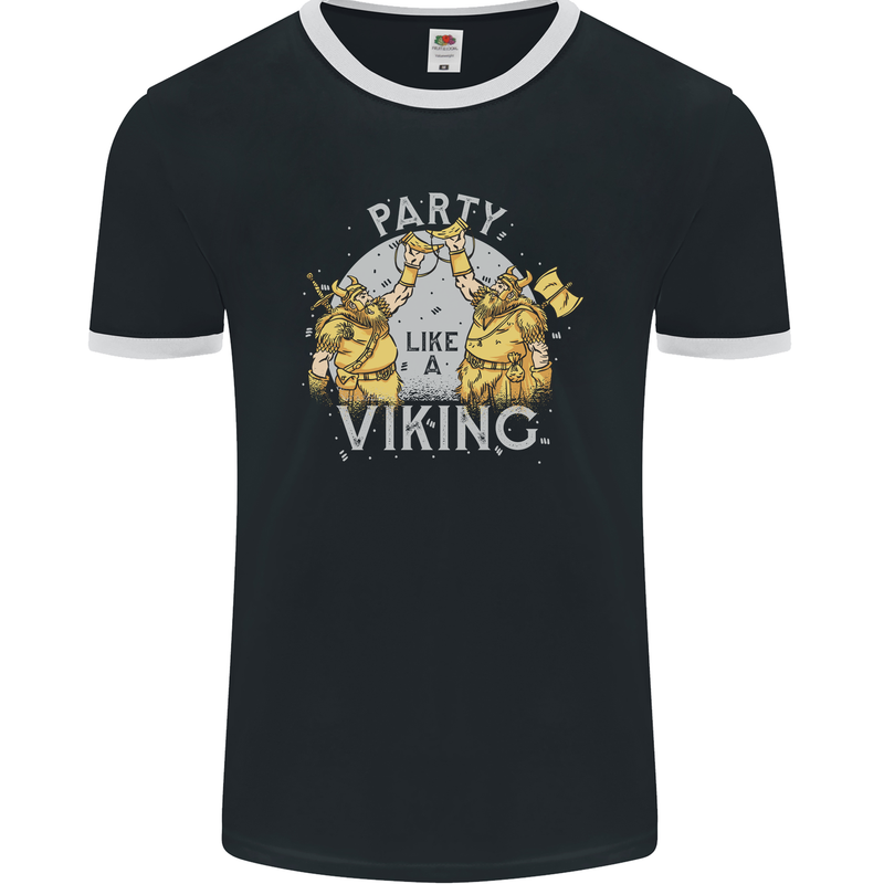 Party Like a Viking Thor Odin Valhalla Mens Ringer T-Shirt FotL Black/White