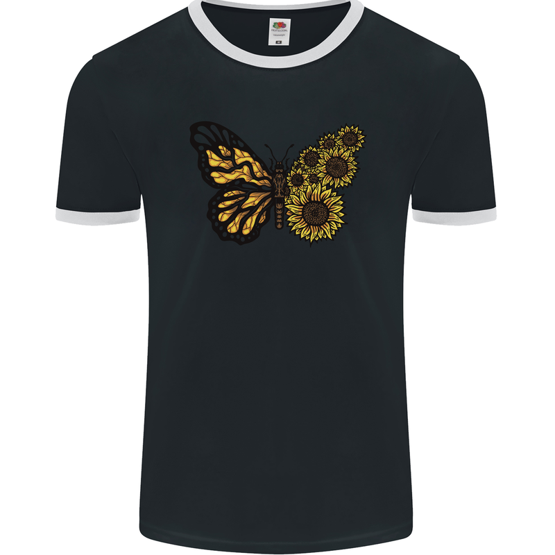 A Sunflower Butterfly Mens Ringer T-Shirt FotL Black/White