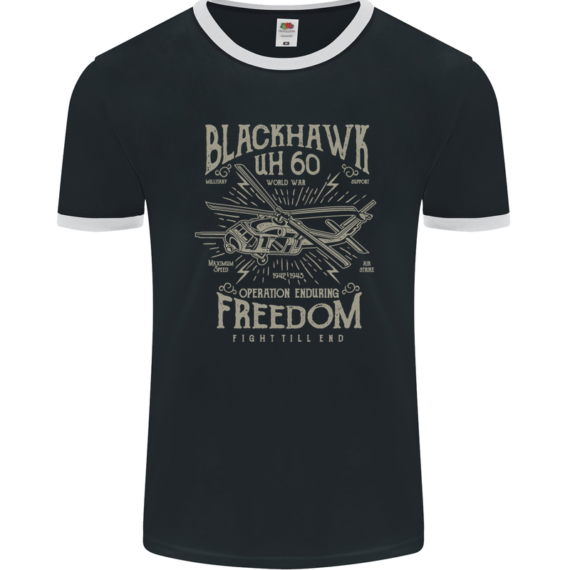 Blackhawk Uh60 Military Helicopter Army Mens Ringer T-Shirt FotL Black/White