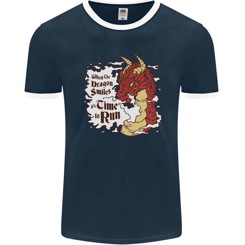 When a Dragon Smiles Fantasy RPG Mens Ringer T-Shirt FotL Navy Blue/White