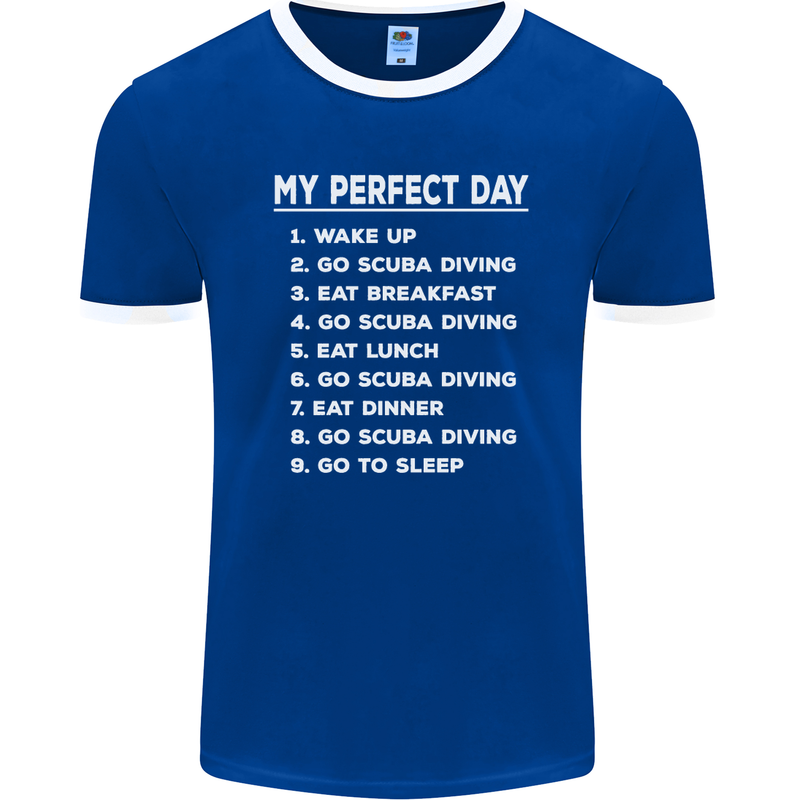 My Perfect Day Scuba Diving Diver Dive Mens Ringer T-Shirt FotL Royal Blue/White