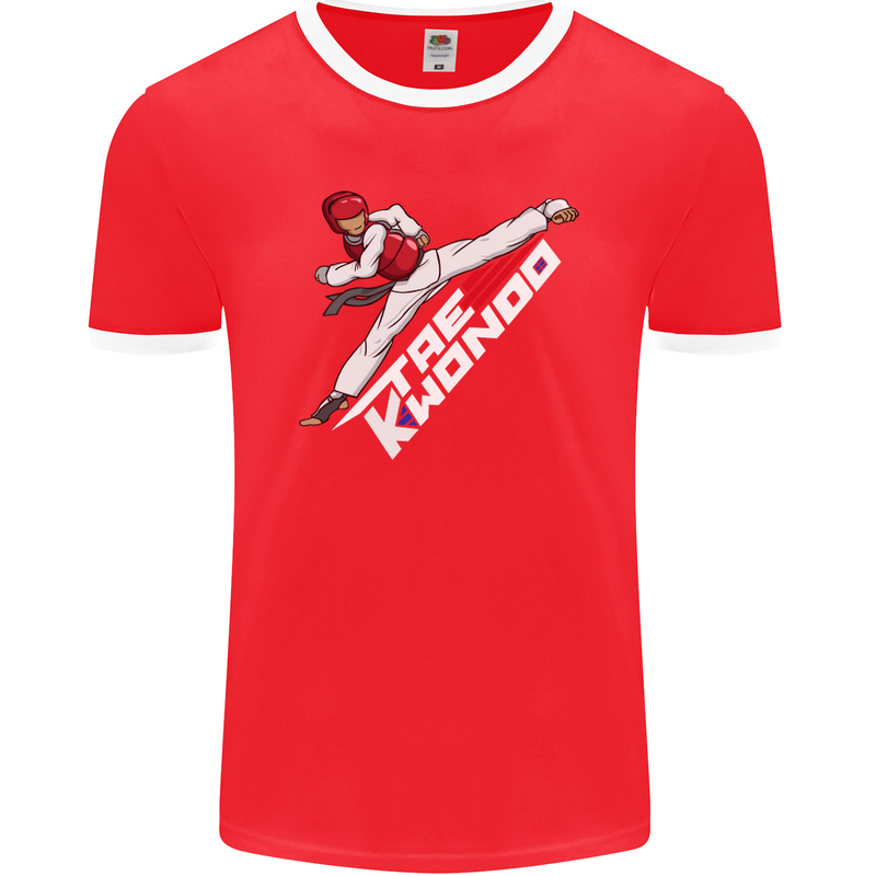 Taekwondo Fighter Mixed Martial Arts MMA Mens Ringer T-Shirt FotL Red/White