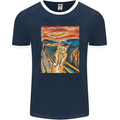 Cat Scream Painting Parody Mens Ringer T-Shirt FotL Navy Blue/White