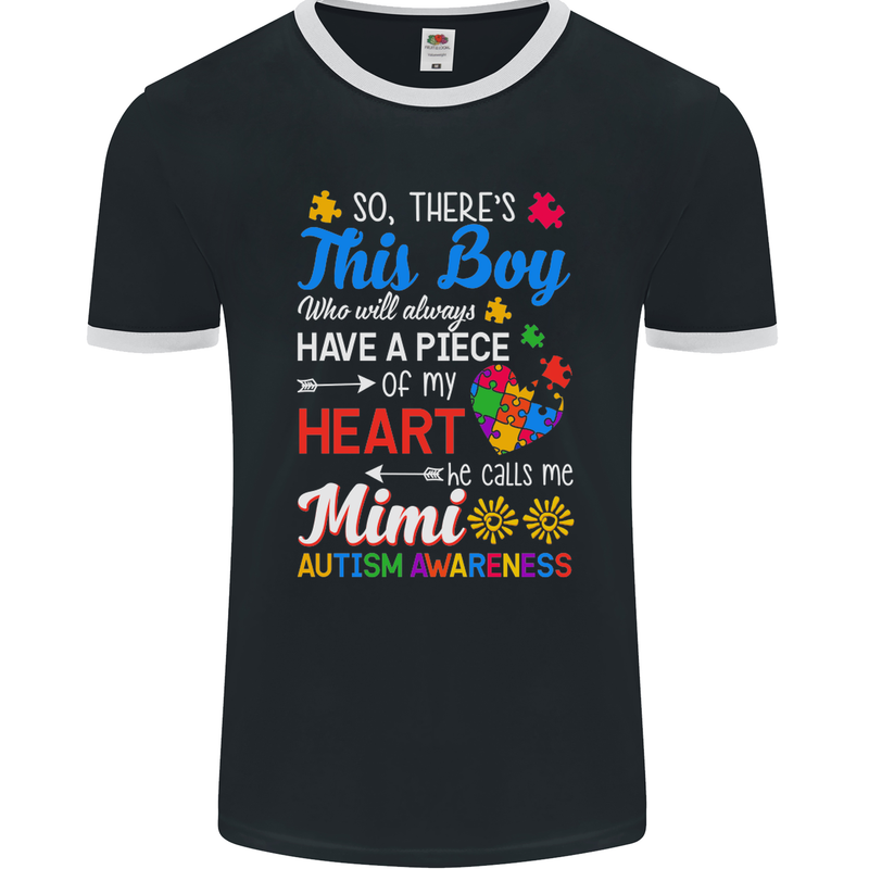 Boy Calls Me Mimi Autistic Autism Awareness Mens Ringer T-Shirt FotL Black/White