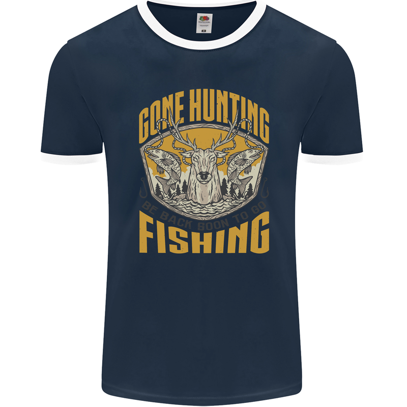 Gone Hunting Then Fishing Funny Hunter Mens Ringer T-Shirt FotL Navy Blue/White