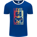 64th Birthday 64 Year Old Level Up Gamming Mens Ringer T-Shirt FotL Royal Blue/White