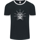 Statue of Liberty Skull USA Gothic Biker Mens Ringer T-Shirt FotL Black/White