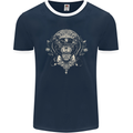 Ancient Mayan Aztec Tiger Art Tattoo Tribal Mens Ringer T-Shirt FotL Navy Blue/White