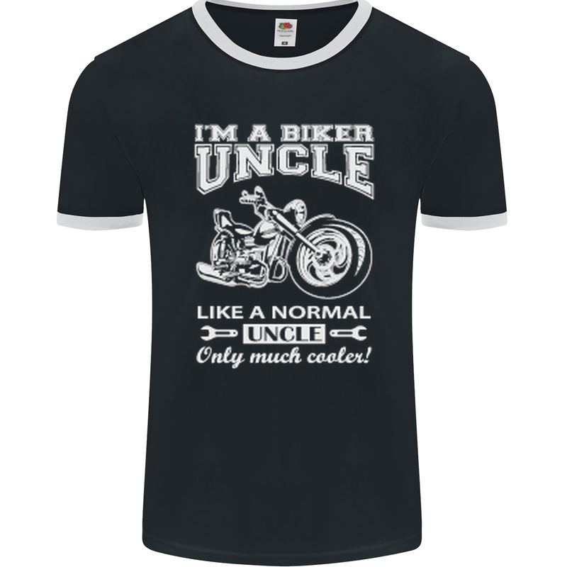 Biker Uncle Like a Normal Uncle's Day Funny Mens Ringer T-Shirt FotL Black/White