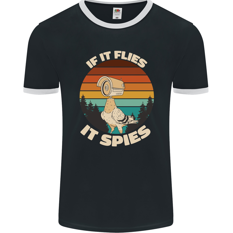 If Flies it Spies Conspiracy Theory Birds Funny Mens Ringer T-Shirt FotL Black/White