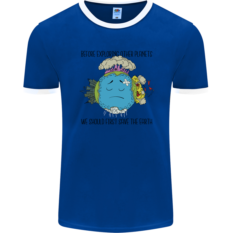 Save the Earth Climate Change Environment Mens Ringer T-Shirt FotL Royal Blue/White