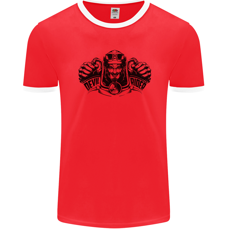 Devil Rider Motorcycle Motorbike Biker Mens Ringer T-Shirt FotL Red/White