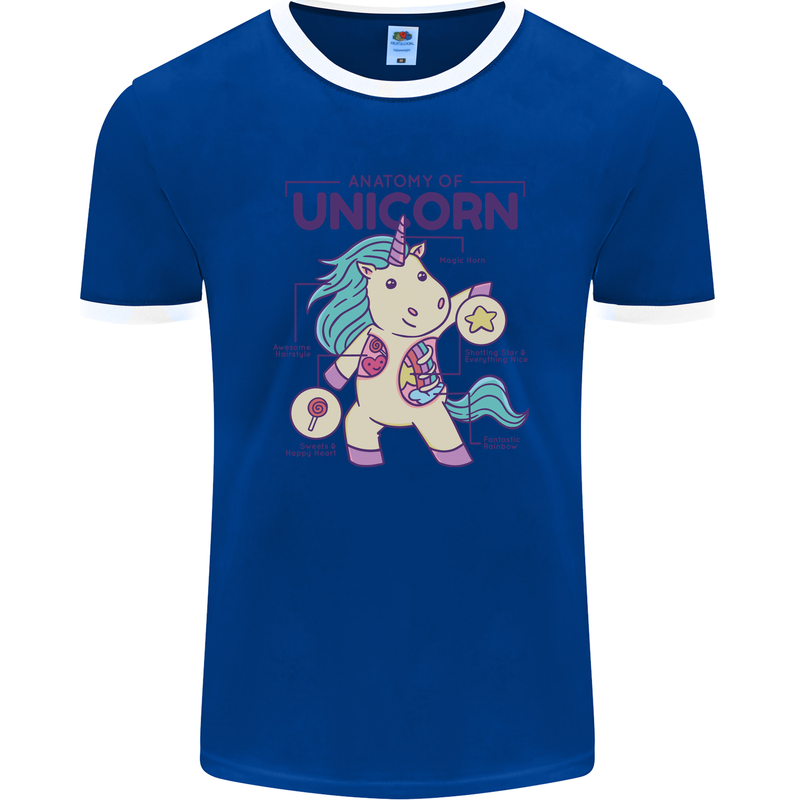 Anatomy of a Unicorn Funny Fantasy Mens Ringer T-Shirt FotL Royal Blue/White