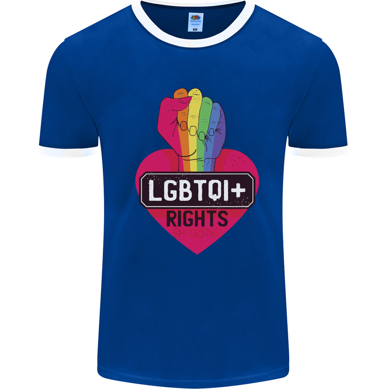 LGBTQI+ Rights Gay Pride Awareness LGBT Mens White Ringer T-Shirt Royal Blue/White