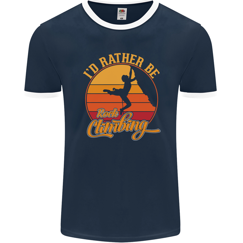 Funny Rock Climbing Climber Mens Ringer T-Shirt FotL Navy Blue/White