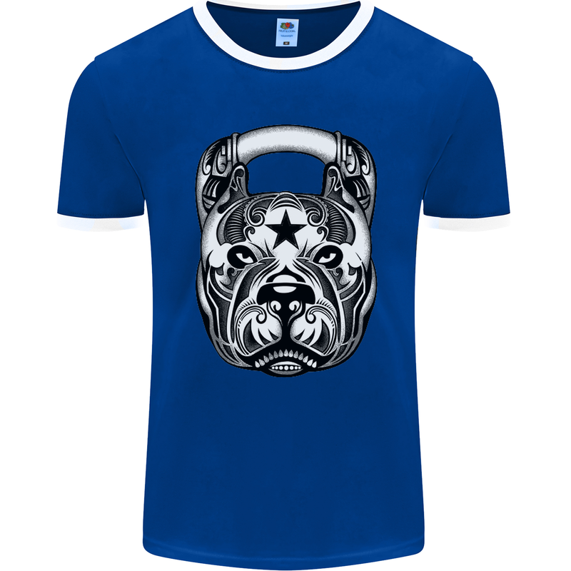 Pitbull Kettlebell Gym Training Top Workout Mens Ringer T-Shirt FotL Royal Blue/White