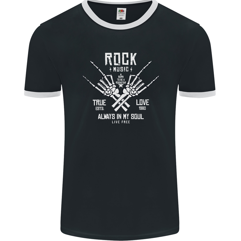 Rock Music Salute Mens Ringer T-Shirt FotL Black/White