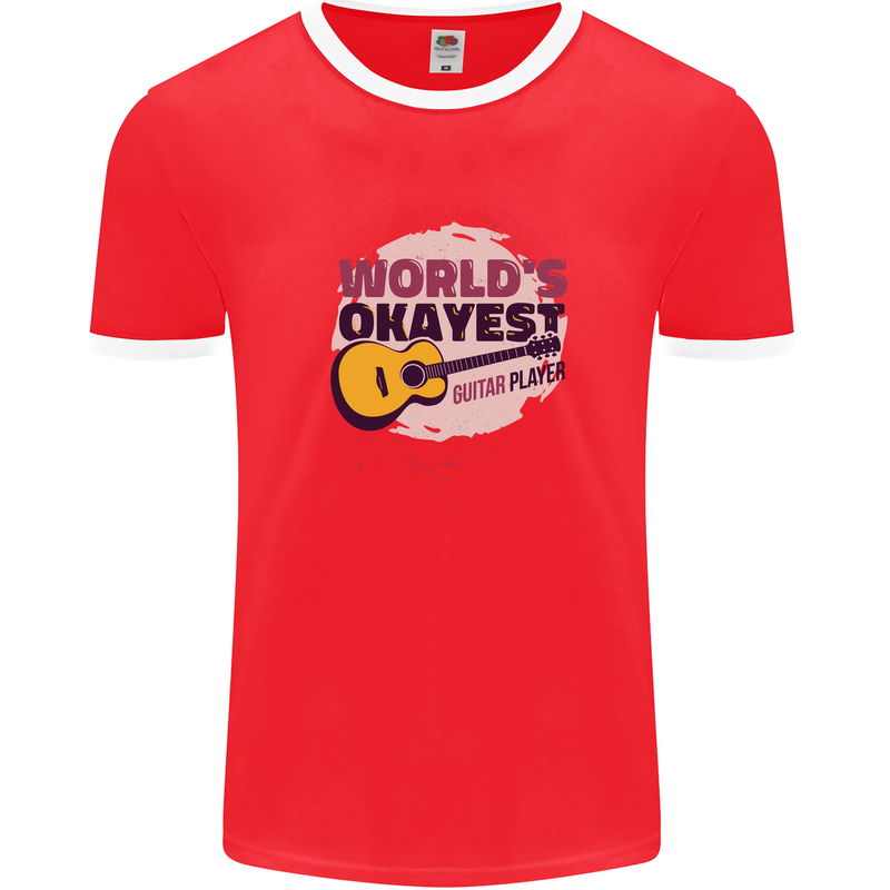 World's Okayest Guitar Player Funny Mens Ringer T-Shirt FotL Red/White