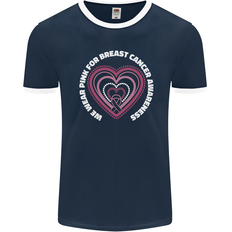 Breast Cancer Awareness I Wear Pink Mens Ringer T-Shirt FotL Navy Blue/White