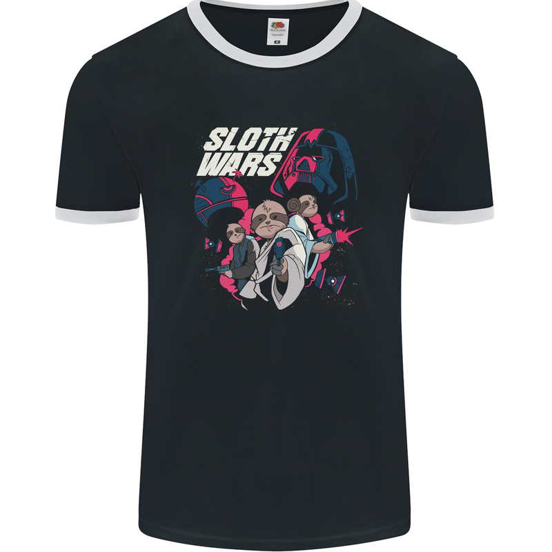 Sloth Wars Funny TV & Movie Parody Mens Ringer T-Shirt FotL Black/White