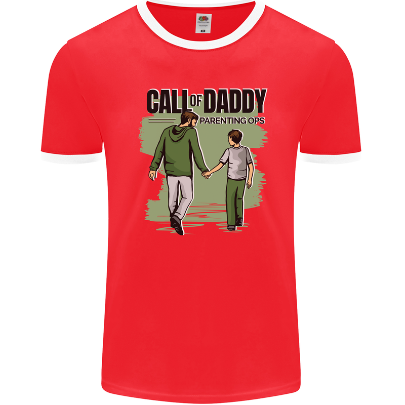 Call of Daddy Funny Parody Father's Day Dad Mens Ringer T-Shirt FotL Red/White