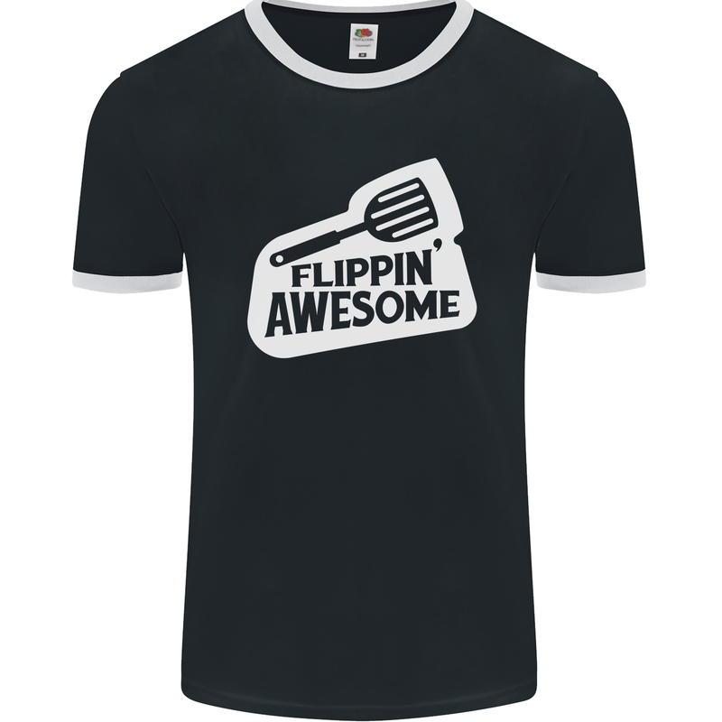 Flipping Awesome Funny Chef BBQ Fathers Day Mens Ringer T-Shirt FotL Black/White