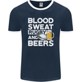 Blood Sweat Rugby and Beers Funny Mens Ringer T-Shirt FotL Navy Blue/White