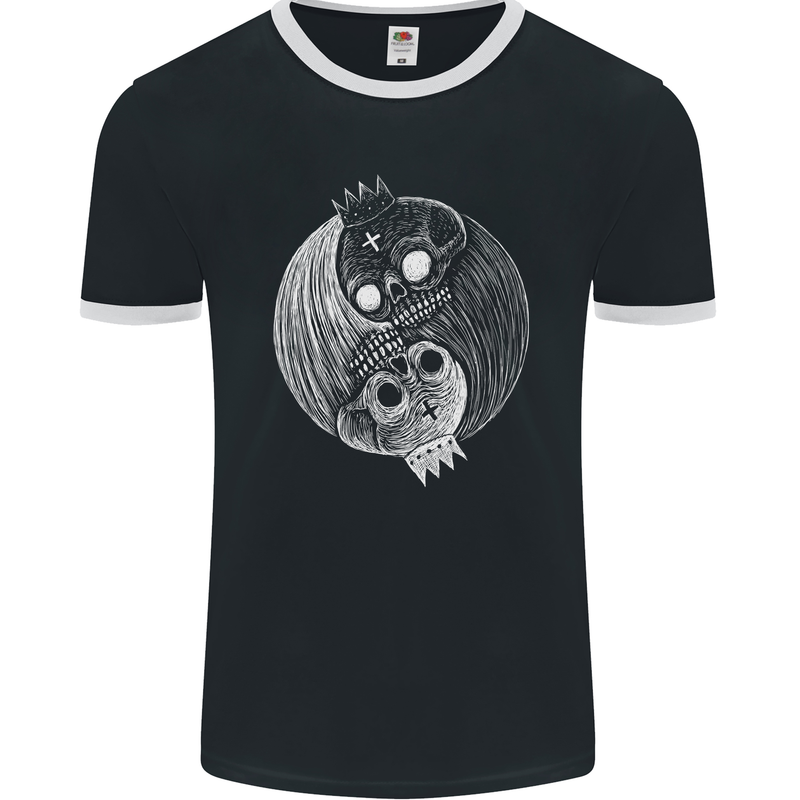 Yin Yang Skull Kings Gothic Tattoo Biker Mens Ringer T-Shirt FotL Black/White