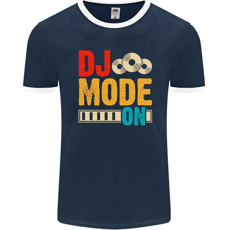 DJ Mode On DJing Music Mens Ringer T-Shirt FotL Navy Blue/White