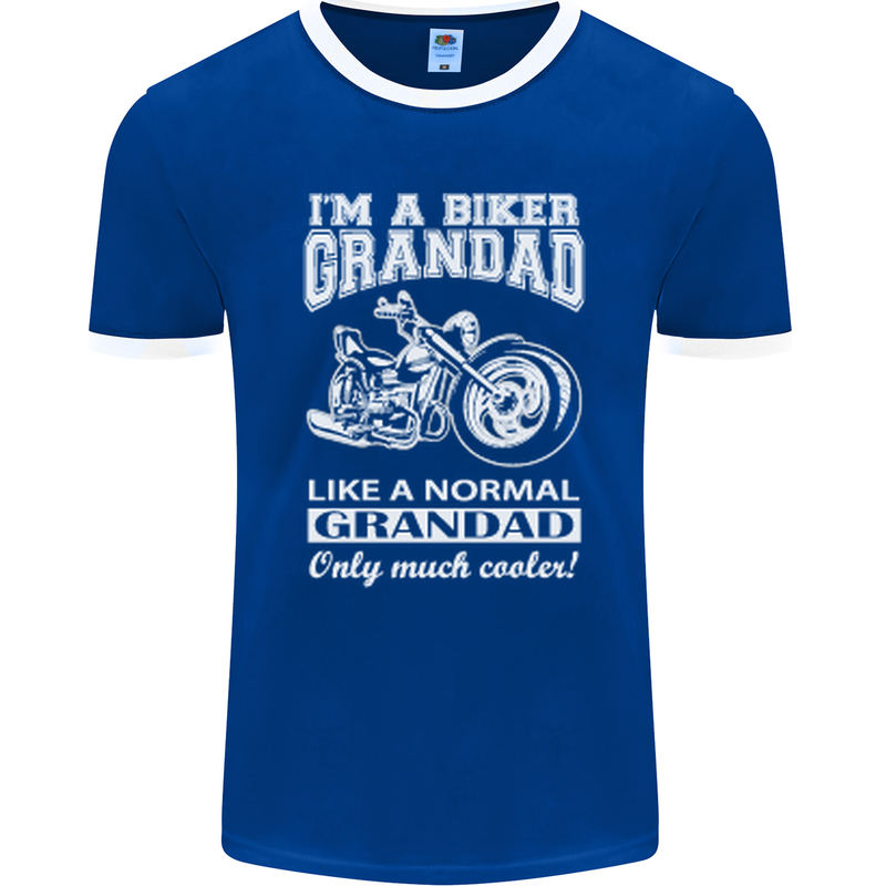 Biker Grandad Motorbike Grandparents Day Mens Ringer T-Shirt FotL Royal Blue/White