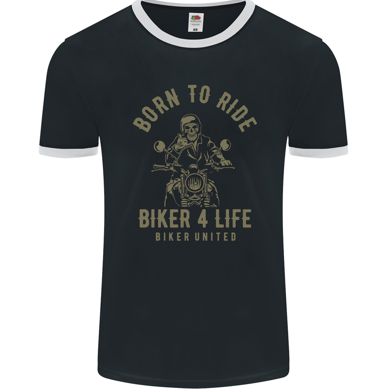 Biker 4 Life Motorbike Motorcycle Skull Mens Ringer T-Shirt FotL Black/White