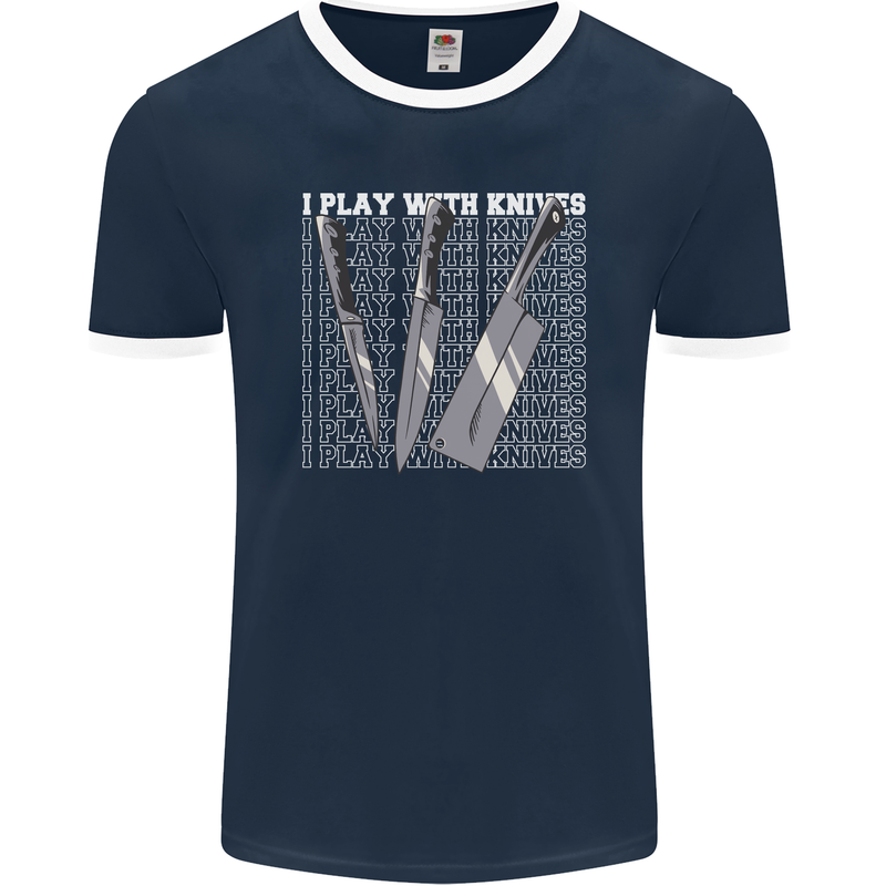 Chef I Play With Knives Mens Ringer T-Shirt FotL Navy Blue/White