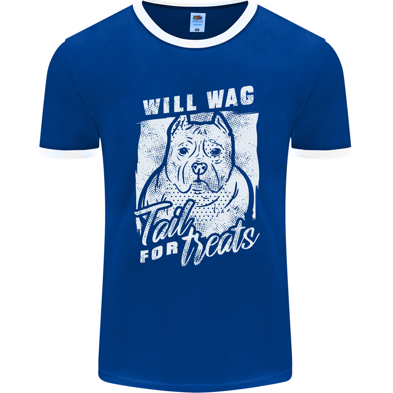 Staffordshire Terrier Wag For Treats Funny Mens Ringer T-Shirt FotL Royal Blue/White