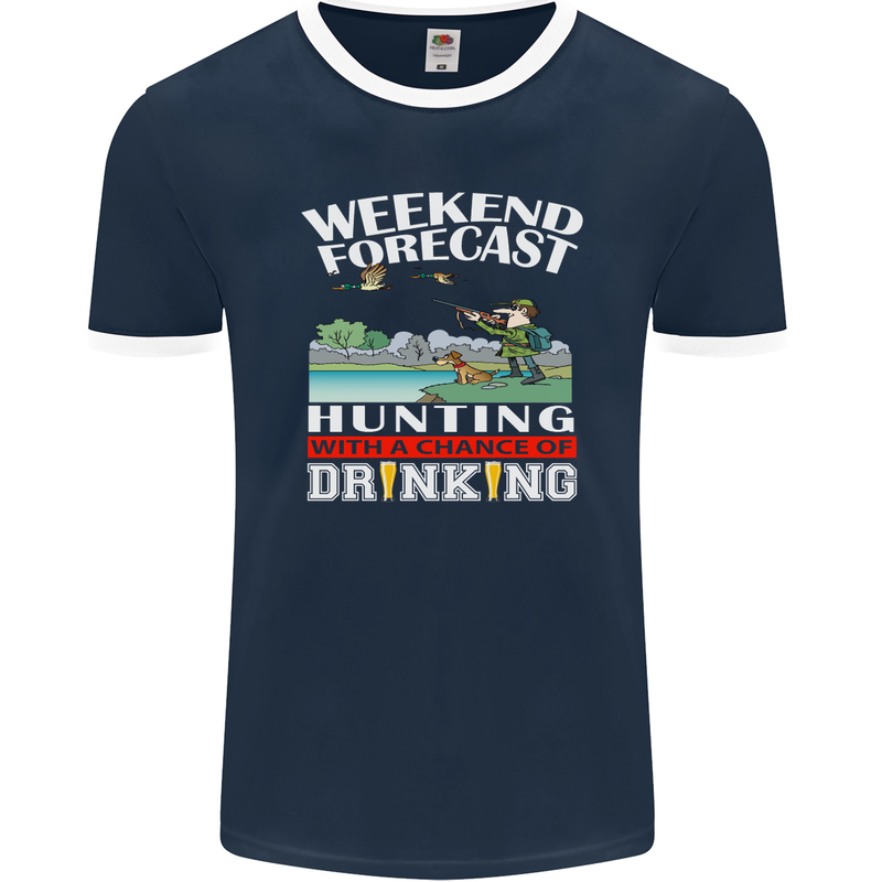 Hunting Weekend Alcohol Beer Funny Hunter Mens Ringer T-Shirt FotL Navy Blue/White