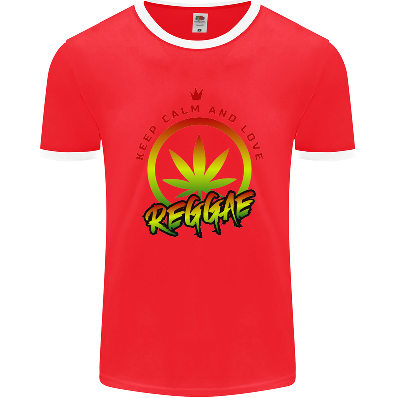 Keep Calm and Love Reggae Music Mens Ringer T-Shirt FotL Red/White