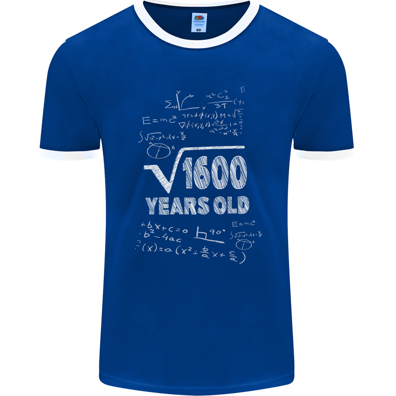 40th Birthday 40 Year Old Geek Funny Maths Mens Ringer T-Shirt FotL Royal Blue/White