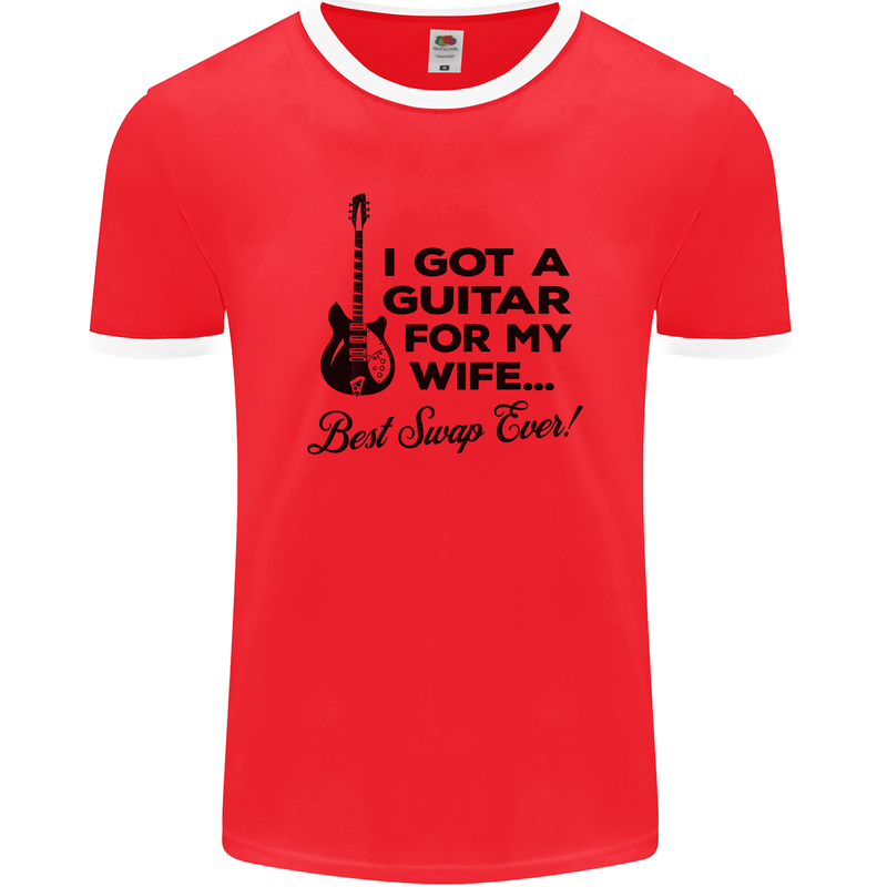 Guitar for My Wife Best Swap Ever Guitarist Mens Ringer T-Shirt FotL Red/White