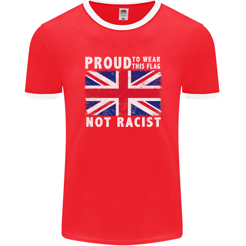 Proud to Wear Flag Not Racist Union Jack Mens Ringer T-Shirt FotL Red/White