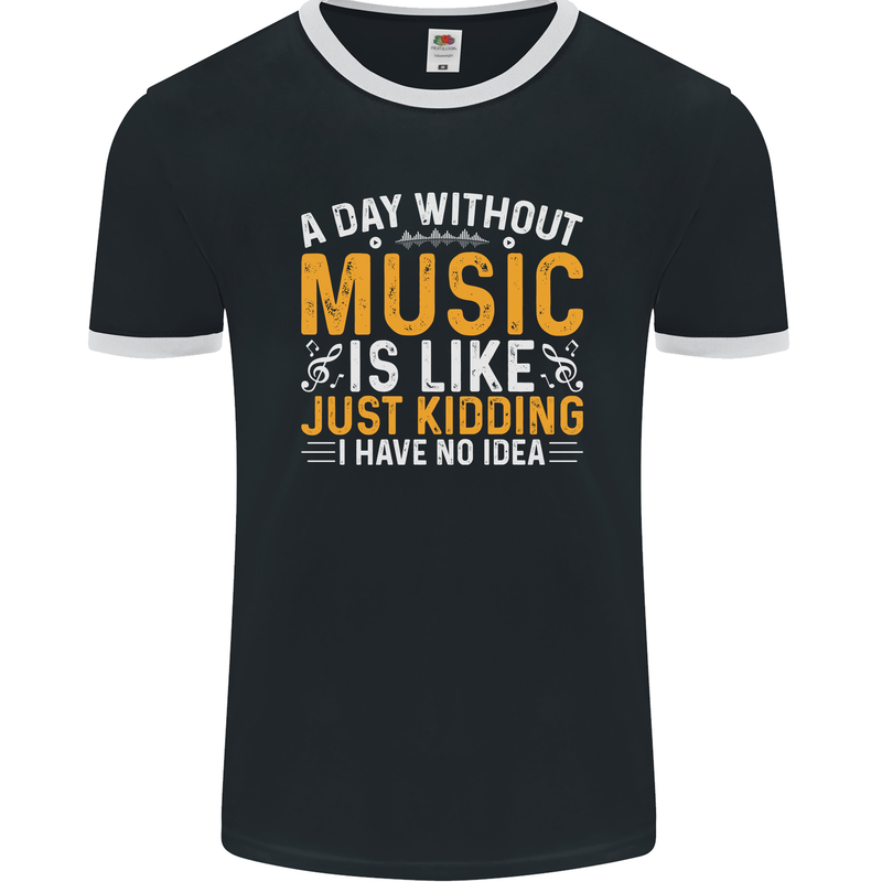 A Day Without Music Tekno Hip Hop Metal Mens Ringer T-Shirt FotL Black/White