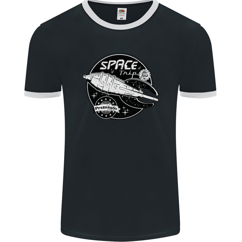 Space Trip Rocket Ship Astronaut Mens Ringer T-Shirt FotL Black/White