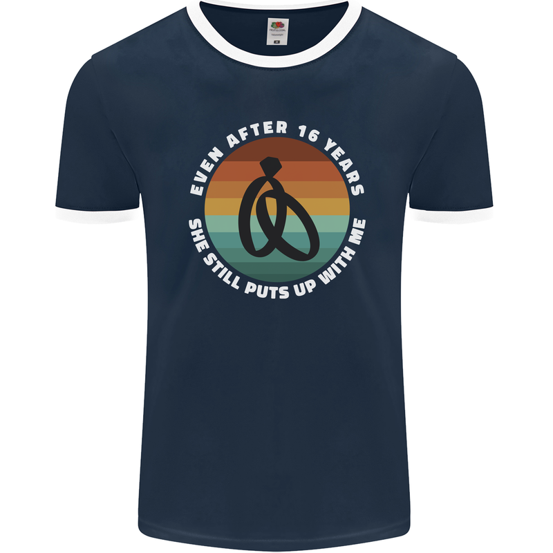 16 Year Wedding Anniversary 16th Marriage Mens Ringer T-Shirt FotL Navy Blue/White