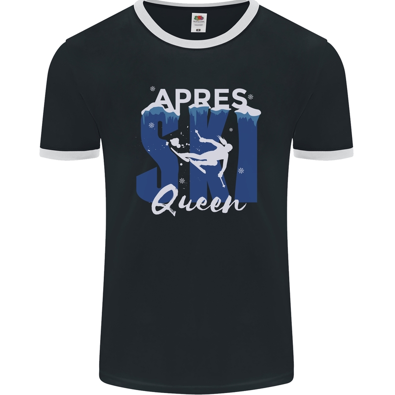 Apres Ski Queen Skiing Winter Sports Mens Ringer T-Shirt FotL Black/White